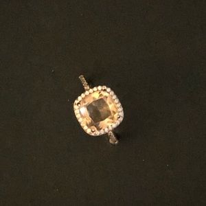 sterling Sliver Light Orange Crystal  Ring.